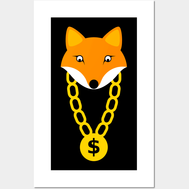 Cute Fox With Gold Chain And Dollar Symbol Wall Art by Bohnenkern